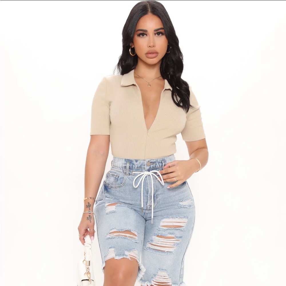 NWOT Nude Beige Cream Fashion Nova Bodysuit XL